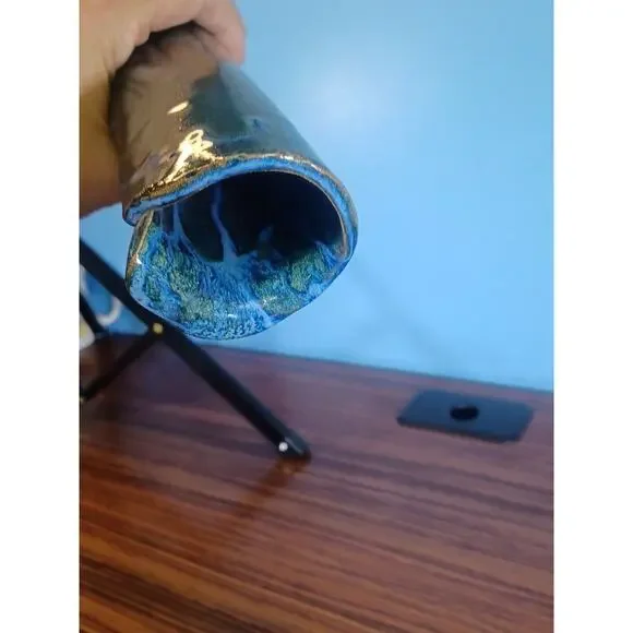 Inspired Art Dripping Blue Expression Vase Waterfall Effect 9 Inch Tall - Picture 12 of 15